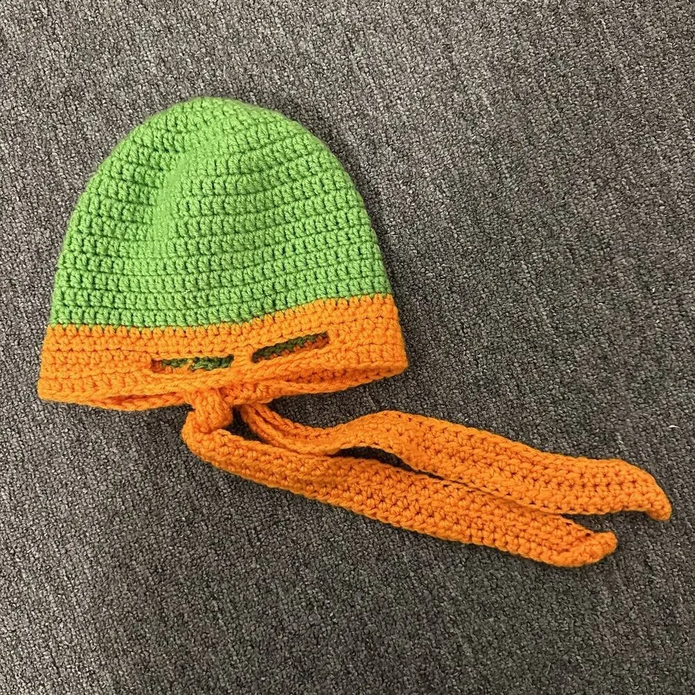 Michaelangelo TMNT Orange Green Kid Size Handmade Crochet Hat Costume Halloween